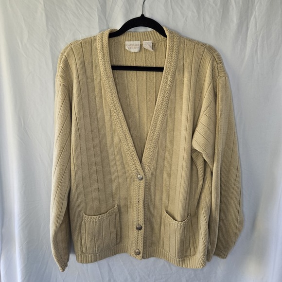 Carriage Court Sweaters - Vintage Carriage Court Cardigan Beige Women's Large Cottage Core Academia